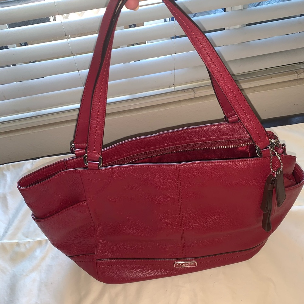 Red leather coach tote